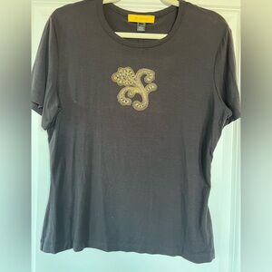 St. John Mahogany Short Sleeve Tee with Gold Embellishment